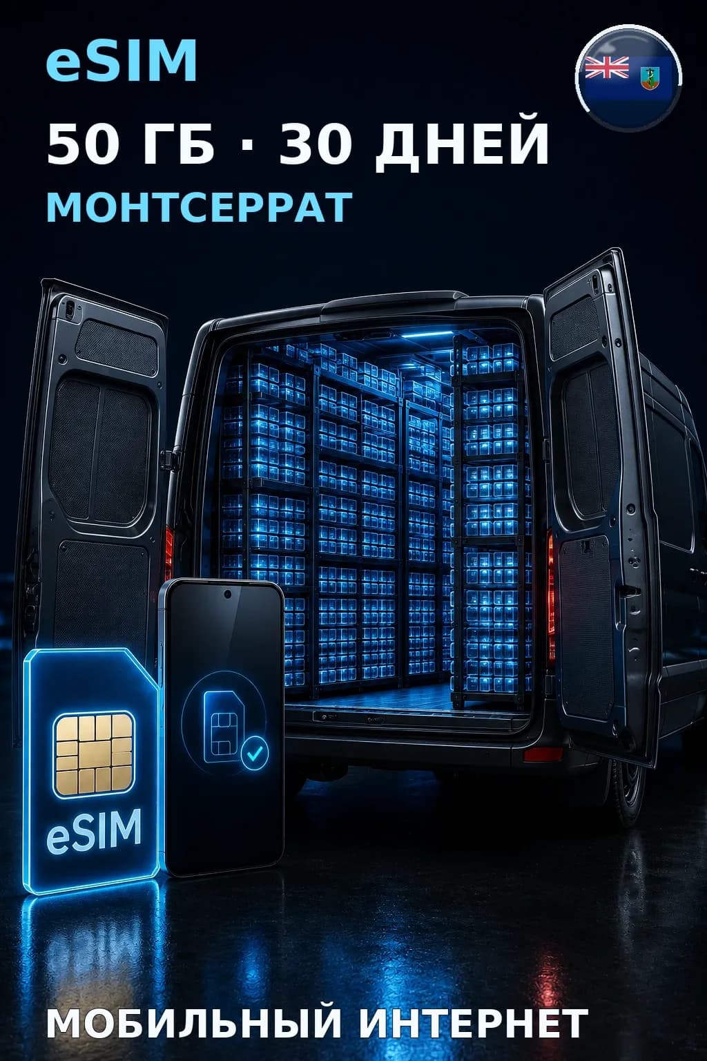eSIM Монтсеррат — 50 ГБ, 30 дней — интернет