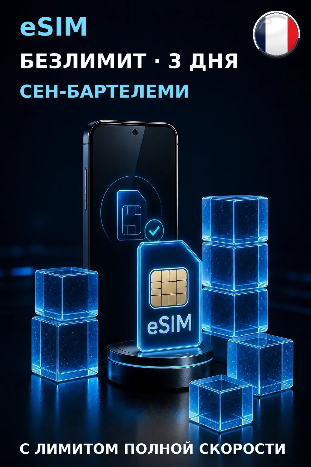 eSIM Сен-Бартелеми — БЕЗЛИМИТ, 3 дня — интернет