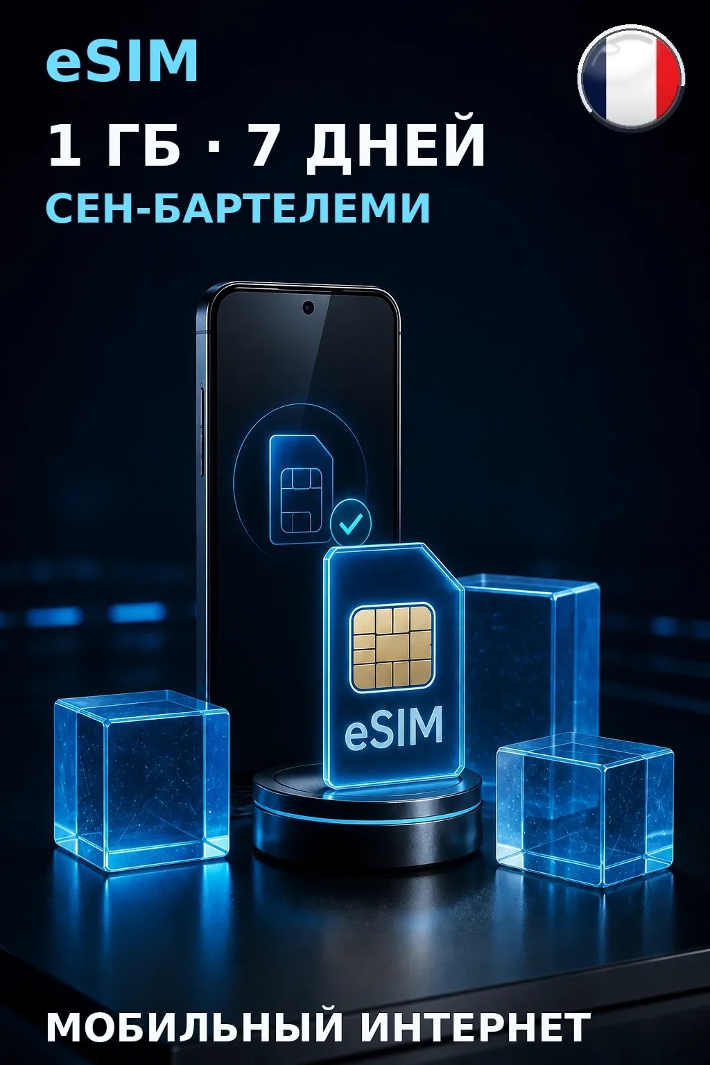 eSIM Сен-Бартелеми — 1 ГБ, 7 дней — интернет