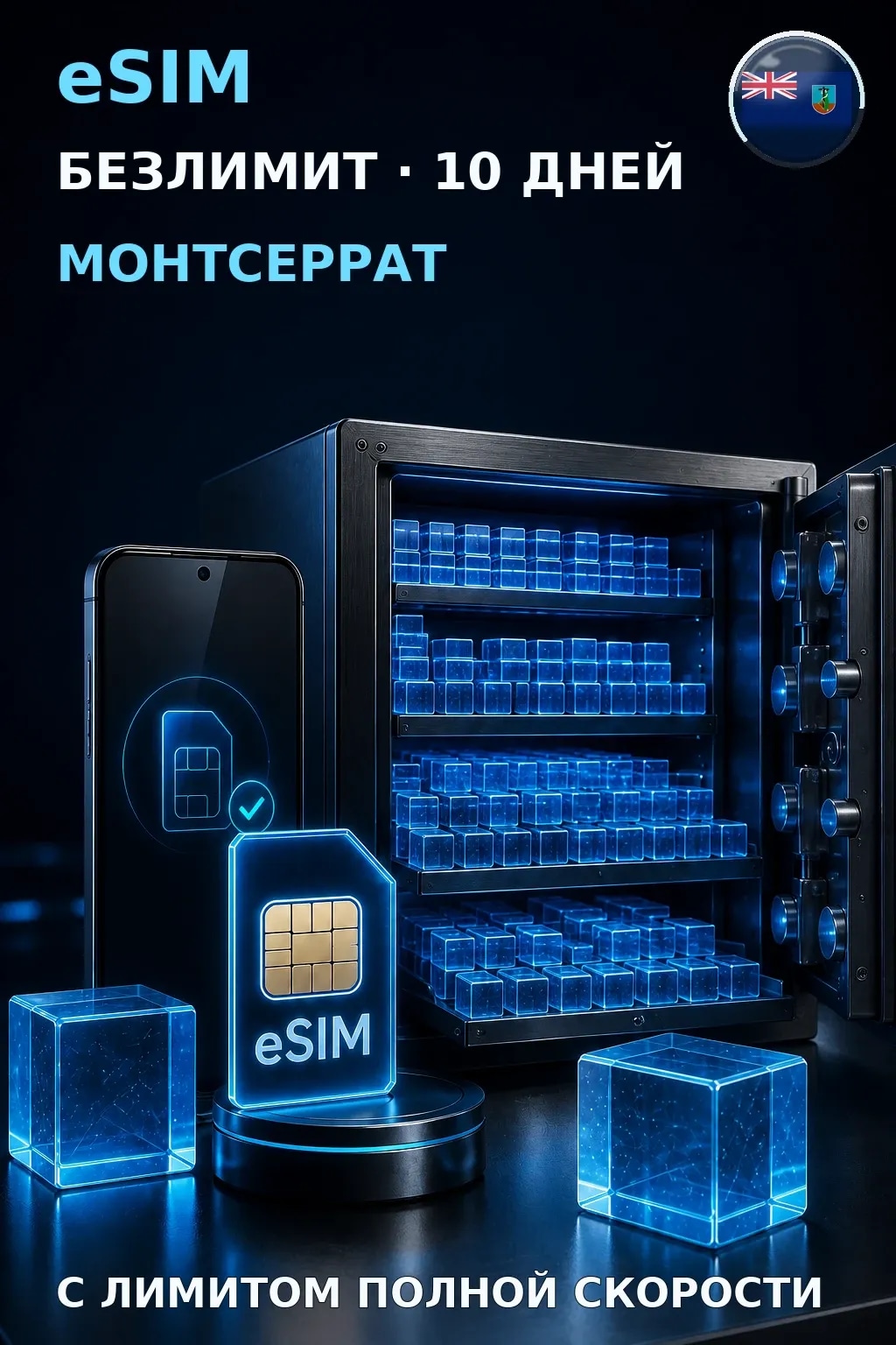 eSIM Монтсеррат — БЕЗЛИМИТ, 10 дней — интернет