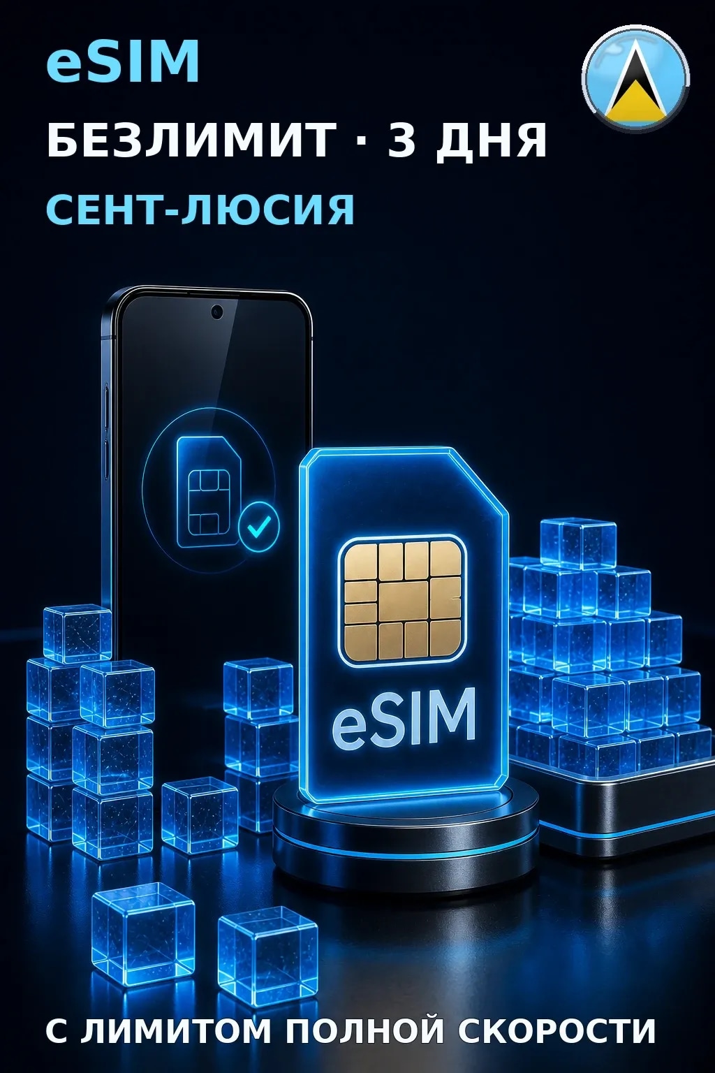 eSIM Сент-Люсия — БЕЗЛИМИТ, 3 дня — интернет
