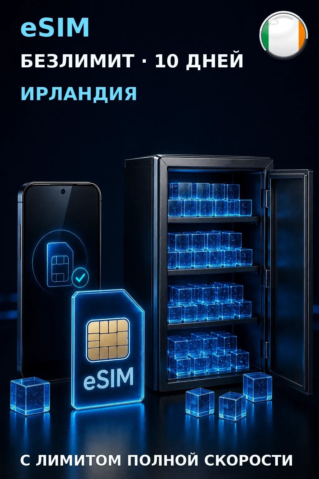 eSIM Ирландия — БЕЗЛИМИТ, 10 дней — интернет
