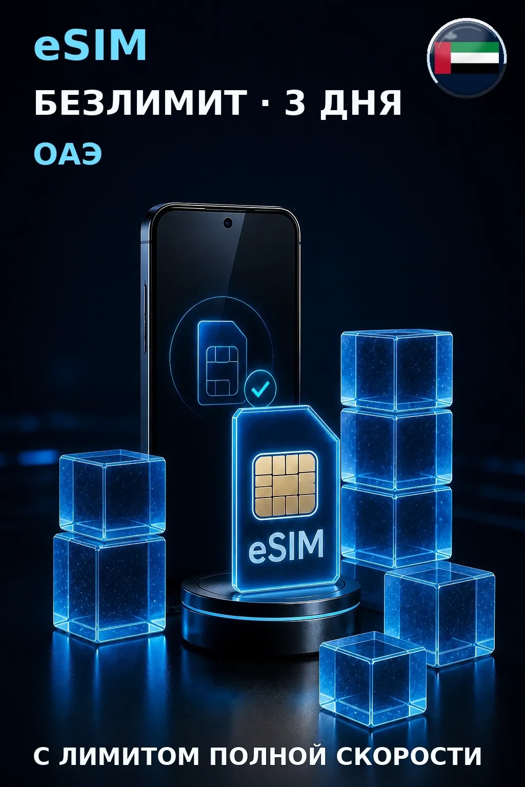 eSIM ОАЭ — БЕЗЛИМИТ, 3 дня — интернет