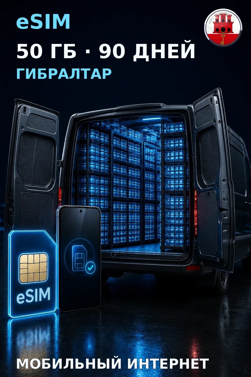 eSIM Гибралтар — 50 ГБ, 90 дней — интернет