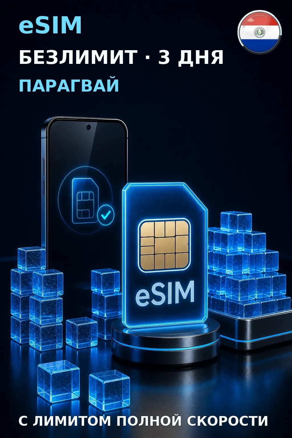 eSIM Парагвай — БЕЗЛИМИТ, 3 дня — интернет