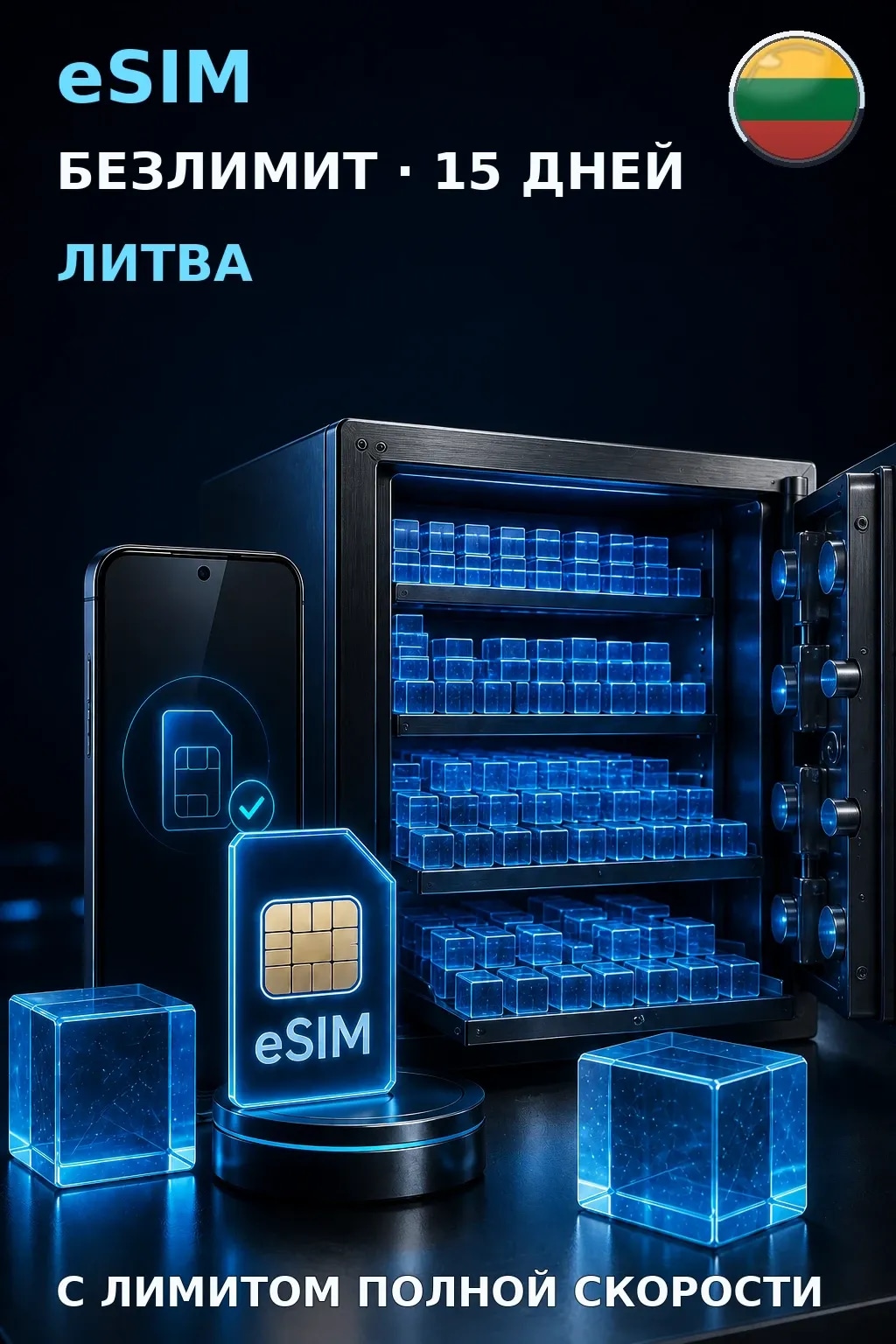 eSIM Литва — БЕЗЛИМИТ, 15 дней — интернет