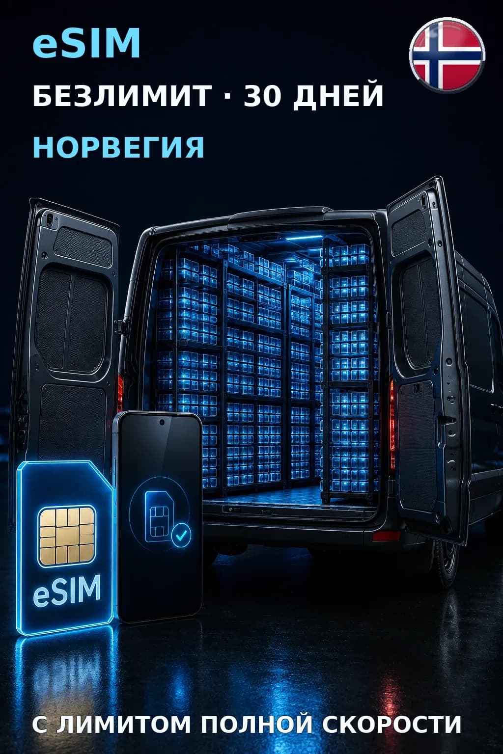 eSIM Норвегия — БЕЗЛИМИТ, 30 дней — интернет