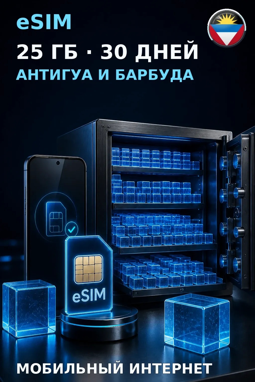 eSIM Антигуа и Барбуда — 25 ГБ, 30 дней — интернет