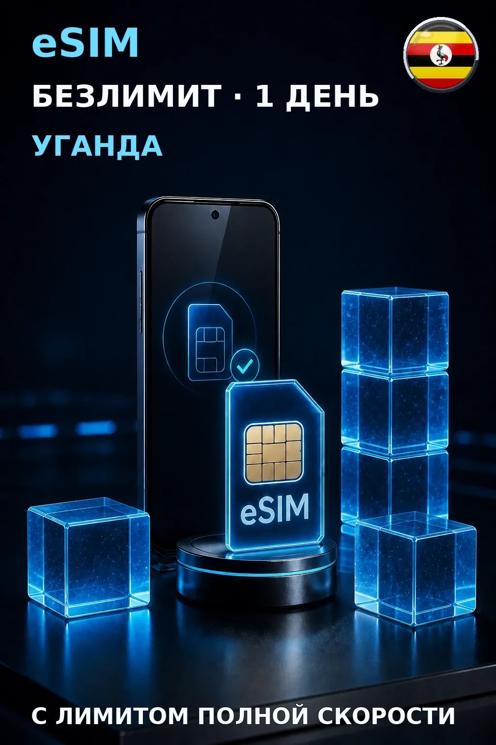 eSIM Уганда — БЕЗЛИМИТ, 1 день — интернет