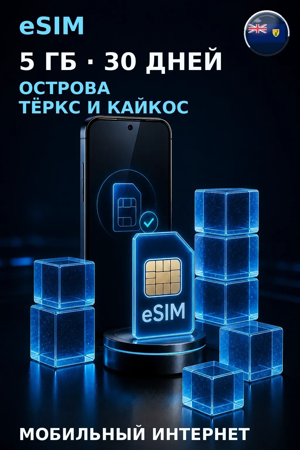 eSIM Острова Тёркс и Кайкос — 5 ГБ, 30 дней — интернет